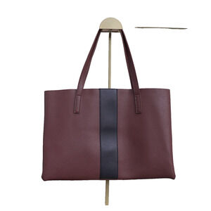 Vince Camuto Leather Tote Brown Black Stripe Gorpcore Minimalist Lightweight